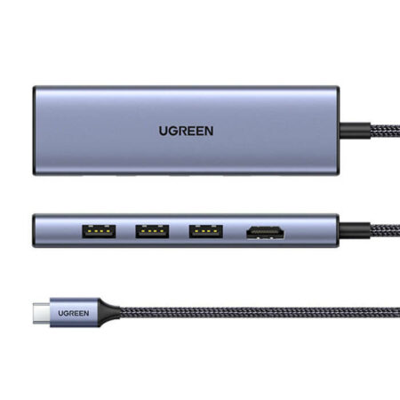 Hub USB-C 6 En 1 Ugreen 20956A 3 Puertos USB 3.0, Lector Tarjeta SD + Micro SD, Chip De Ultima Generacion, Caja De Aluminio