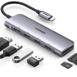 Hub USB-C 6 En 1 Ugreen 20956A 3 Puertos USB 3.0, Lector Tarjeta SD + Micro SD, Chip De Ultima Generacion, Caja De Aluminio