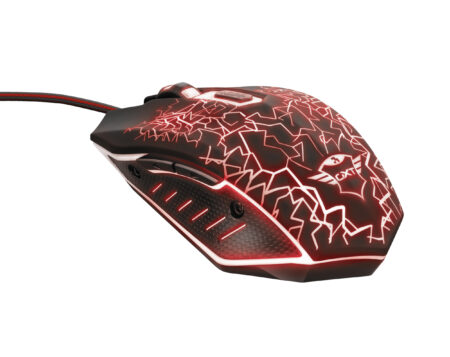 MOUSE ALAMBRICO GAMER TRUST GXT 105 IZZA, 2400DPI, 6 BOTONES, RGB, COLOR NEGRO/ROJO, 21683
