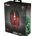 MOUSE ALAMBRICO GAMER TRUST GXT 105 IZZA, 2400DPI, 6 BOTONES, RGB, COLOR NEGRO/ROJO, 21683