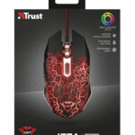 MOUSE ALAMBRICO GAMER TRUST GXT 105 IZZA, 2400DPI, 6 BOTONES, RGB, COLOR NEGRO/ROJO, 21683