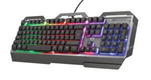 TECLADO ALAMBRICO GAMER TRUST GXT 856 TORAC, LED RGB MULTICOLOR, CABLE 1.8 M, ESPAÑOL, COLOR NEGRO, 23742