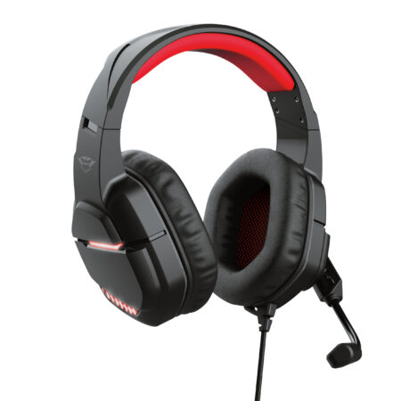 DIADEMA AUDIFONO C/MICROFONO GAMER, ALAMBRICO TRUST GXT 448 NIXXO, 3.5MM/2.5 MTS, LED, USB, COLOR NEGRO/ROJO, 24030