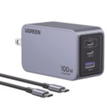 Cargador Ugreen 25873 100W Serie Nexode Pro/3 Puertos De Carga Rapida/2 USB-C/1 USB-A/Pd3.1 De 100W/Qc4.0/Tecnologia De Proteccion Termica/Optimiza La Carga/Caja De Aluminio/Incluye Cable