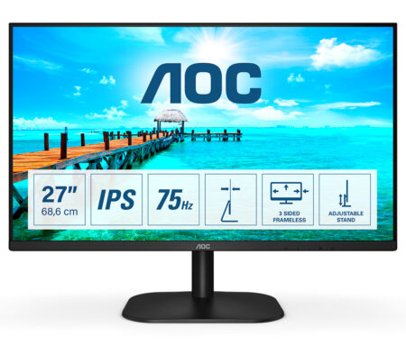 MONITOR 27″ AOC 27B2H LED/IPS/ULTRA SLIM/1920X1080/8MS/75HZ/HDMI/VGA/COLOR NEGRO
