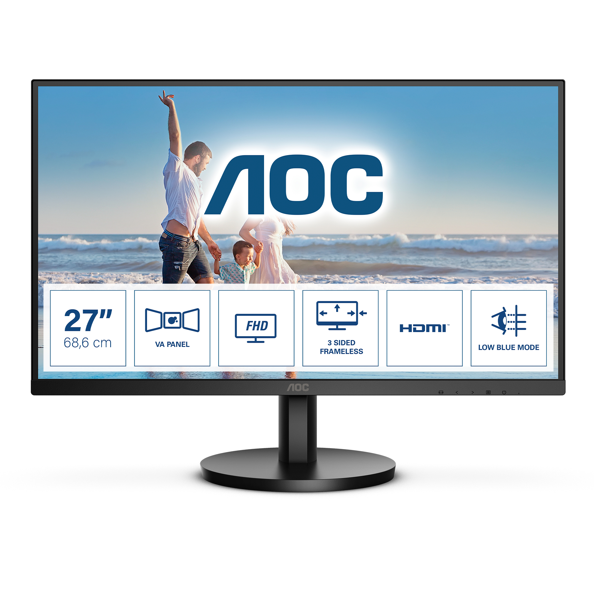 Monitor 27" Aoc 27b3hm Led/full Hd/plano/75hz/4ms/hdmi/vga/negro
