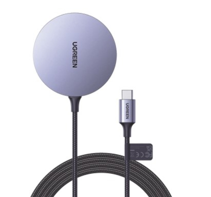 Cargador Inalambrico Magnetico Ugreen 30233 15W/Carga Rapida/Fuerte Absorcion Magnetica/Cable De Nylon Trenzado/1.5 Metros/Certificado Mfm