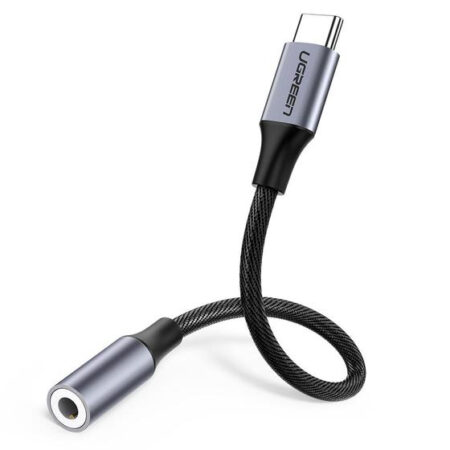 Cable Adaptador USB Tipo-C A Jack 3.5Mm Ugreen 30632 10Cm/Compatible Solo Con Xiaomi Y Huawei /Carcasa De Aluminio/Nylon Trenzado