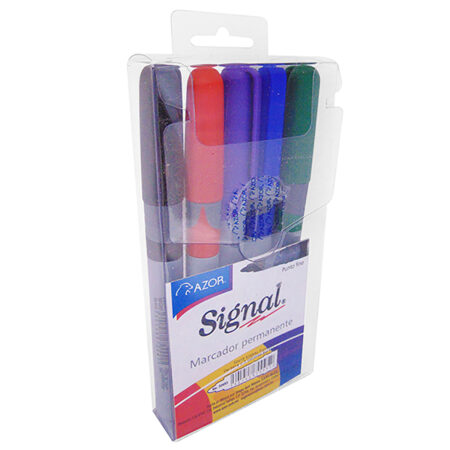 Marcador Permanente Azor Signal 30653 Estuche. Paquete Con 5 Piezas. Negro - Rojo, Azul, Verde Y Violeta.