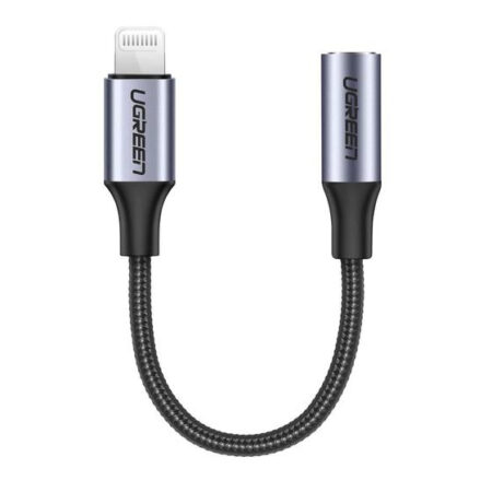 Cable Adaptador Macho-Aux 3.5Mm Hembra Ugreen 30756 10Cm, Para Iphone, Negro-Gris,