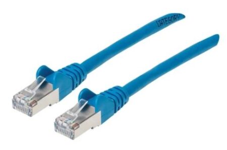 Cable De Red S/Ftp – Cat6A, .3M (1Ft), 100 Cobre, Hasta 10Gb, Contactos 50Micras De Oro, Blindado, Cable Patch Azul Intellinet 315982