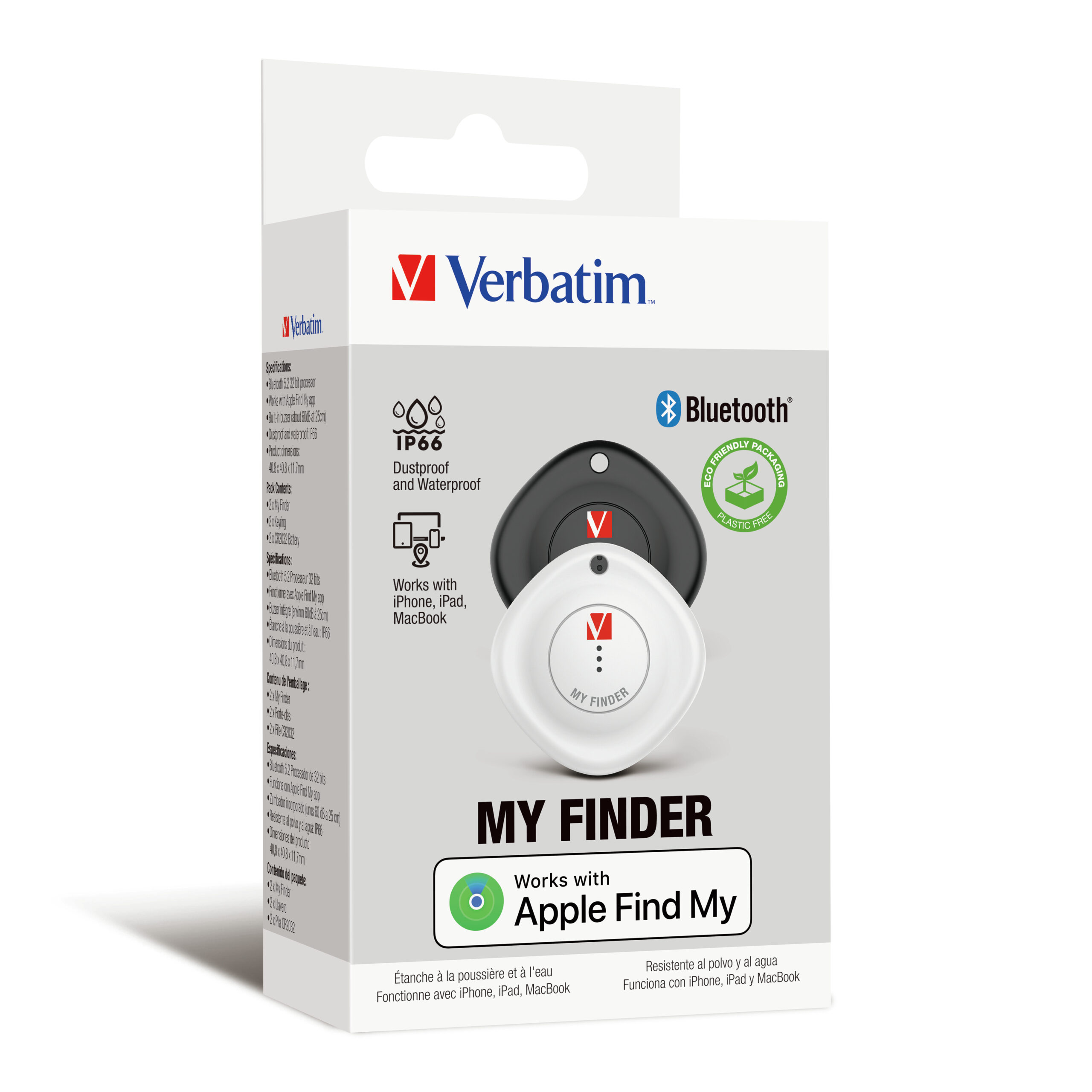 Localizador Verbatim 32131, Bluetooth Myfinder, Blanco Y Negro Paquete C/2 Piezas