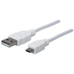 Cable USB A Micro B Manhattan 323987, USB A, Micro-USB B, Macho/Macho, 1 M, Color Blanco
