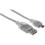 333412 Cable USB 2.0, A Macho A Mini-B Macho, 480 Mbps, 1.8 M, Plateado Translúcido