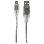 333412 Cable USB 2.0, A Macho A Mini-B Macho, 480 Mbps, 1.8 M, Plateado Translúcido