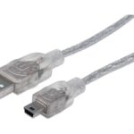 333412 Cable USB 2.0, A Macho A Mini-B Macho, 480 Mbps, 1.8 M, Plateado Translúcido