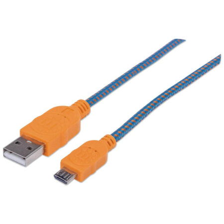 Cable USB V2 A-Micro B Bolsa Textil 1.0M Naranja/Azul.