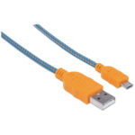 Cable USB V2 A-Micro B Bolsa Textil 1.0M Naranja/Azul.