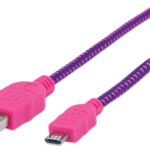 Cable Micro-B USB De 1.8 Metro Manhattan 352741, Color Rosa/Morado, De Alta Velocidad Con Recubrimiento Textil