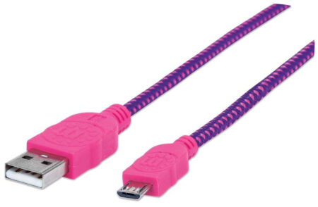 Cable Micro-B USB De 1.8 Metro Manhattan 352741, Color Rosa/Morado, De Alta Velocidad Con Recubrimiento Textil