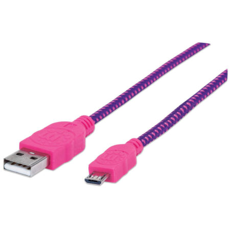 Cable USB V2 A-Micro B Bolsa Textil 1.0M Rosa/Morado.
