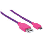 Cable USB V2 A-Micro B Bolsa Textil 1.0M Rosa/Morado.