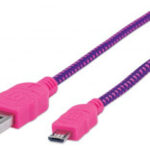 Cable USB V2 A-Micro B Bolsa Textil 1.0M Rosa/Morado.