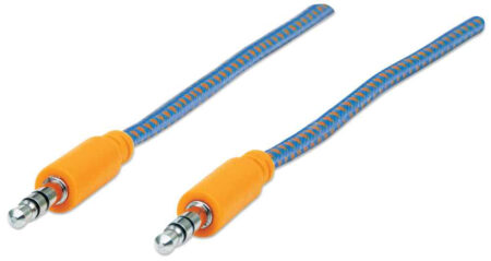 Cable De Audio Estereo 3.5 Mm Macho A Macho Manhattan 352802 Textil Azul/Naranja 1M