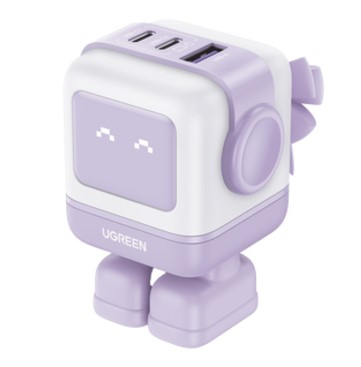 Cargador Robotgan Ugreen 35314 65W Serie Uno/3 Puertos De Carga Rapida/2 USB-C/1 USB-A/Pantalla LED/Zapato Magnetico Extraible