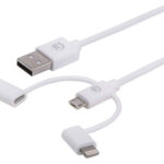 Cable USB-A 3 En 1 Micro-B/Tipo-C/Lightning Manhattan 353434 Blanco