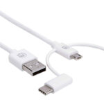 Cable USB-A 3 En 1 Micro-B/Tipo-C/Lightning Manhattan 353434 Blanco