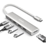 HUB USB-C 5 EN 1 UGREEN 35580/HDMI/3XUSB-A/USB-C/CABLE DE NYLON TRENZADO DE 25CM/CARCASA DE ALUMINIO/COLOR BLANCO