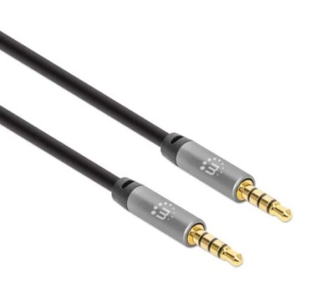 Cable Auxiliar De Audio 3.5Mm Manhattan 355988 Macho-Macho/1M/Chapados En Oro/Negro-Plata