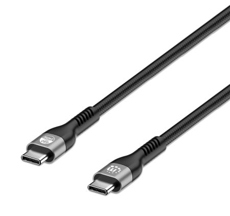Cable De Carga USB 2.0 Tipo-C Manhattan 356367 USB-C Macho A USB-C Macho De 2 Metros, Power Delivery 3.1 Epr 240W, Transmisión De Datos 400 Mbps, Forro Trenzado – Negro