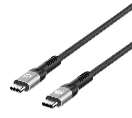 Cable Usb4 Gen 3X2 Manhattan 356374 USB-C Macho A USB-C Macho De 1 Metro, Power Delivery 3.1 Epr 240W, Transmisión De Datos 40 Gbps, Video 8K, Compatible Con Thunderbolt 3 / 4, Forro Trenzado – Negro
