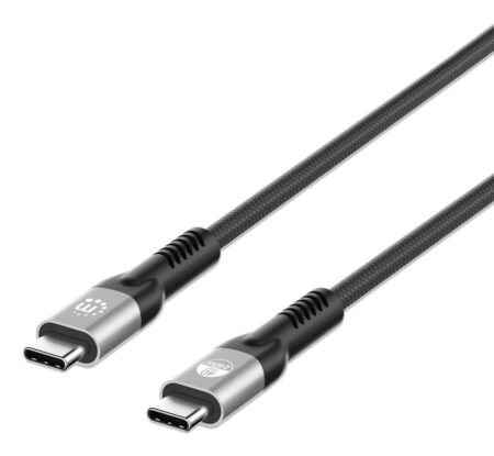Cable Usb4 Gen 3x2 Manhattan 356381 Usb-c Macho A Usb-c Macho De 2 Metros, Power Delivery 3.1 Epr 240w, Transmisión De Datos 40 Gbps, Video 8k, Compatible Con Thunderbolt 3 / 4, Forro Trenzado - Negro
