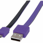 Cable USB Plano USB 2.0 A Macho - Micro USB 2.0 B Macho Manhattan 391368 1 Metro, Color Negro/Morado