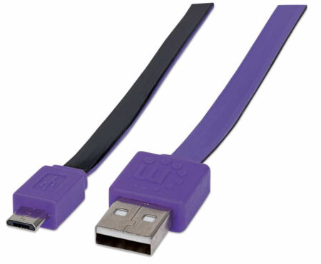 Cable USB Plano USB 2.0 A Macho – Micro USB 2.0 B Macho Manhattan 391368 1 Metro, Color Negro/Morado