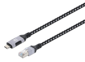 CABLE DE RED USB-C A RJ-45 MANHATTAN 394826 GIGABIT ETHERNET/2M/CUBIERTA TRENZADA/COLOR NEGRO-PLATEADO