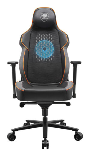 SILLA GAMER COUGAR NXSYS AERO, 3MARPORB.0001, COLOR NEGRO/NARANJA, HASTA 160KG, RECLINABLE, ALTURA AJUSTABLE, VENTILADOR RGB INTEGRADO