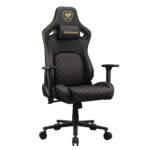 SILLA GAMER COUGAR DEFENSOR GOLD/COLOR NEGRO/HASTA 120KG/CUERO SINTETICO/SOPORTE LUMBAR PUSHBACK/BOLSILLO TRASERO/3MDFLGLB.0001