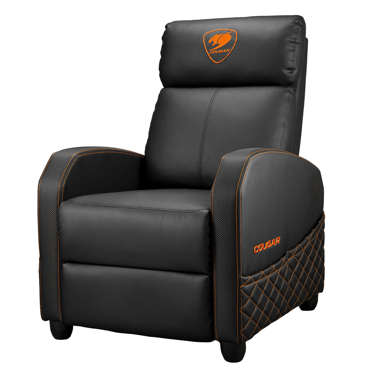SOFA GAMER COUGAR RANGER ELITE/TERCIOPELO SUAVE/135KG/RECLINABLE/BOLSILLO LATERAL/COLOR NEGRO-NARANJA/3MRAEORB.0001