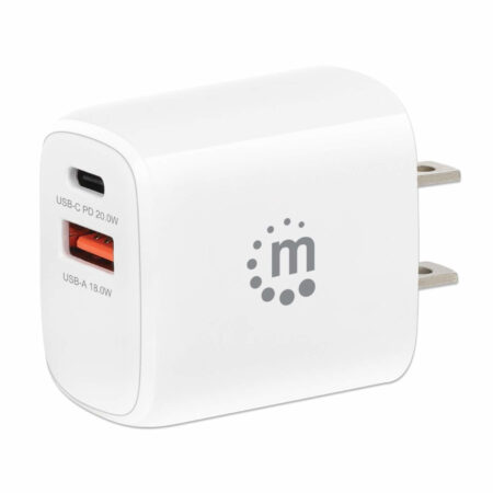 Cargador De Pared 20W C/Puertos Usc-C Y USB-A Manhattan 406291 Blanco