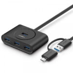 Hub USB-A/USB-C 3.0 Ugreen 40850/4 Puertos USB-A 3.0/Cable De 25Cm/Indicador LED/Entrada Micro USB Para Alimentar Equipos De Mayor Consumo