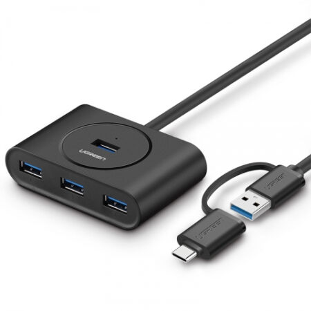 Hub USB-A/USB-C 3.0 Ugreen 40850/4 Puertos USB-A 3.0/Cable De 25Cm/Indicador LED/Entrada Micro USB Para Alimentar Equipos De Mayor Consumo