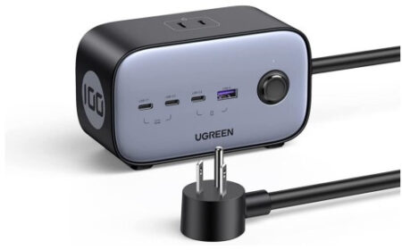 Multicontacto De Escritorio Ugreen 40896 3 Puertos USB-C, 1 Puertos USB-A, 3 Tomacorriente De Ca, Negro-Azul