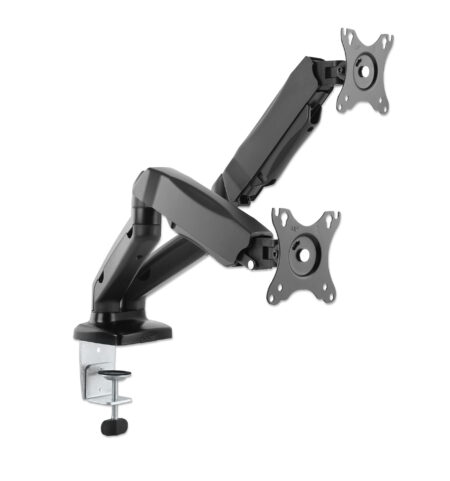 Soporte De Escritorio Para 2 Monitores 17″ – 32″ Manhattan 462501 Soporta 18Kg/Articulados/Piston De Gas/Color Negro