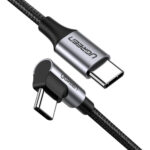 CABLE USB-C A USB-C UGREEN 50125 2 METROS/CONECTOR CON ANGULO RECTO DE 90°/CARGA RAPIDA DE HASTA 60W/480 MBPS/PD3.0/QC4.0/3.0/2.0/FPC/AFC/PROTECCION INTEGRADA/CAJA DE ALUMINIO/NYLON TRENZADO/COLOR NEGRO