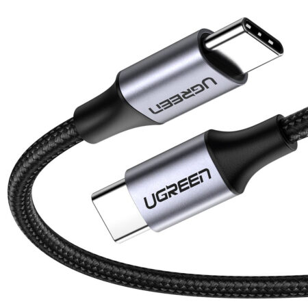 Cable USB-C A USB-C Ugreen 50152, 2 Mts, De 480 Mbps, Carga Rapida De Hasta 60W, Qc 4.0/3.0/2.0, Pd3.0, Fpc, Afc, Caja De Aluminio, Nylon Trenzado, Color Negro