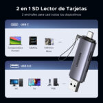 Lector De Tarjetas USB-C Otg, Ugreen 50706, USB-A 5Gbps Para Tf, SD, Micro SD, Sdxc, Sdhc, Mmc, Rs-Mmc, Micro Sdxc, Micro Sdhc, Uhs-I